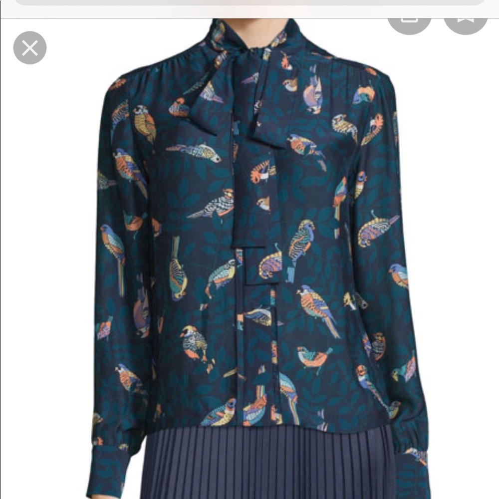 Elizabeth & James silk bird print tie front blouse